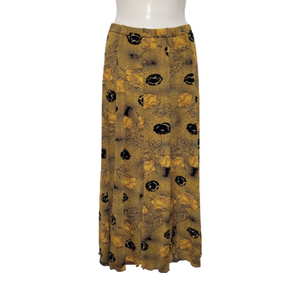 Custom Made Brown and Black Floral Print Flare Skirt Size S/M